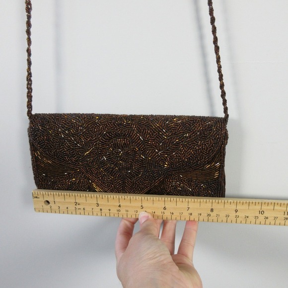 Vintage Brown Beaded Evening Bag Purse Shoulder Bag Party Cocktail Clutch 328 - Picture 4 of 14